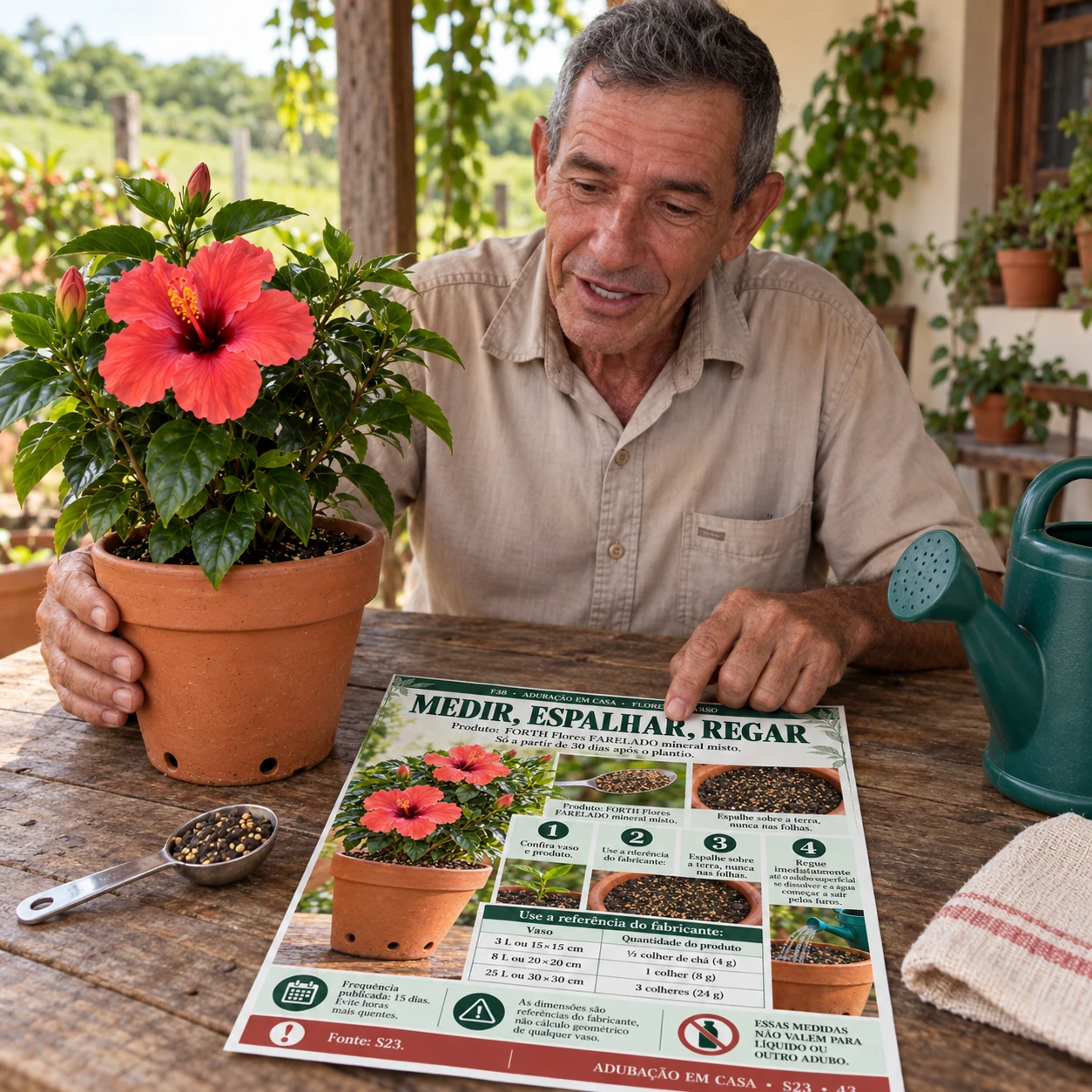 Organização do material ao lado das plantas