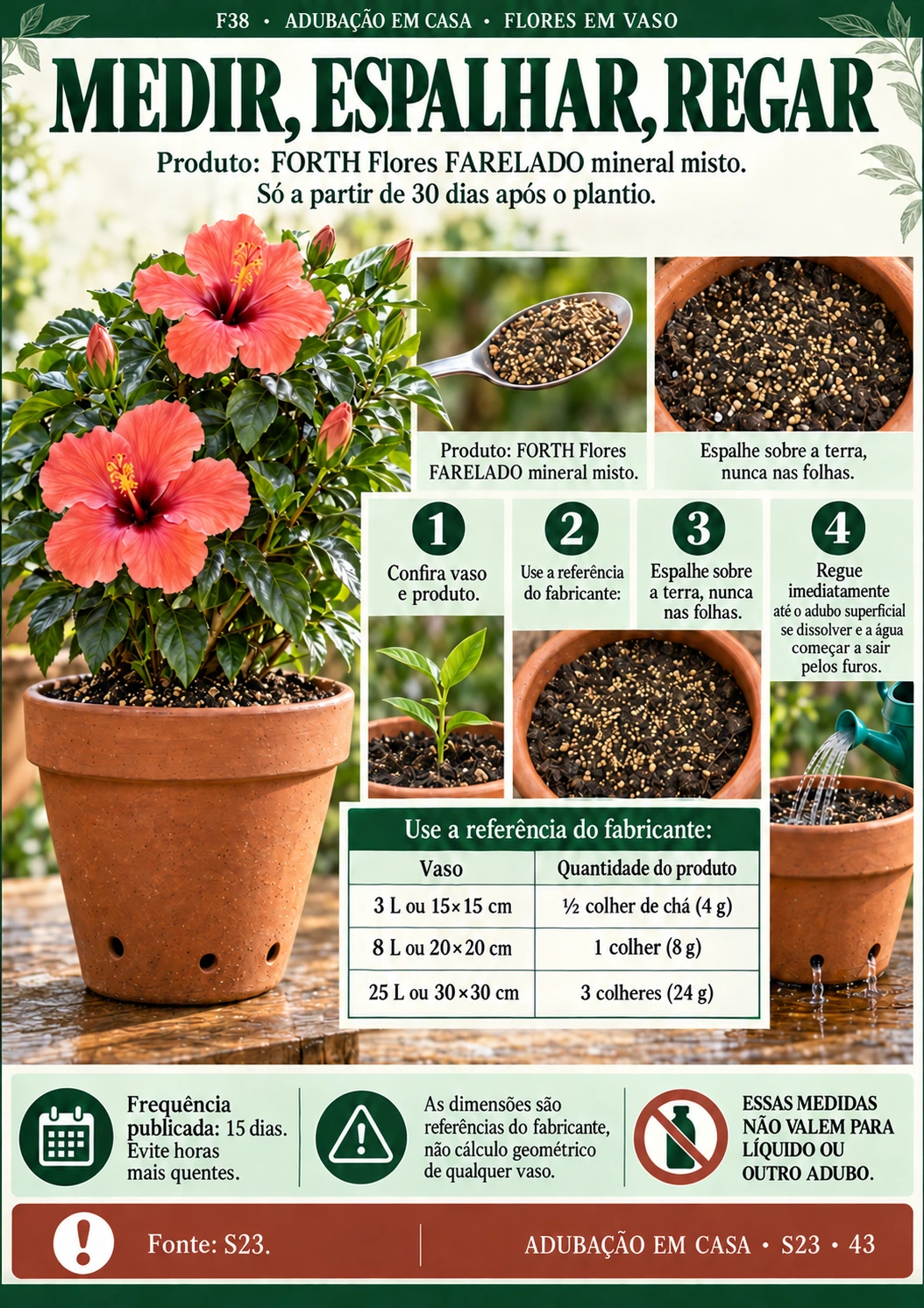 Flores em vaso: medir, espalhar e regar